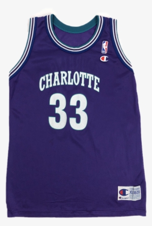 90's Champion Alonzo Mourning Charlotte Hornets Jersey - Hornets Throwback Jerseys Purple