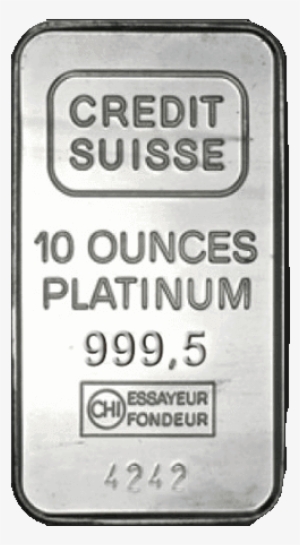 Frontal View Of A 10 Oz Credit Suisse Platinum Bar - 10 Oz Credit Suisse Platinum Bar