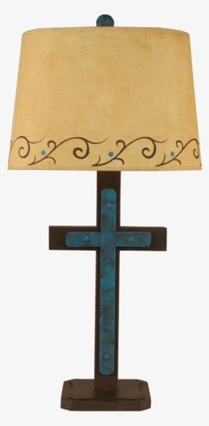 Jade/brown Cross Table Lamp W/ Scroll Accent - Table