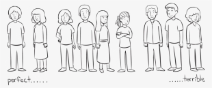 Back Group Of People Standing In Straight Line Facing - Line Art
