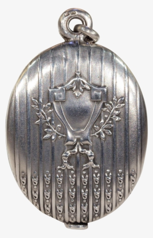Antique French Silver Slide Locket Pendant Mirror And - Antique French Silver Slide Locket Pendant Mirror