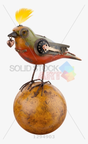 Stock Photo Of Steampunk Bird On Brown Orb On Vertical - Oiseau Mecanique