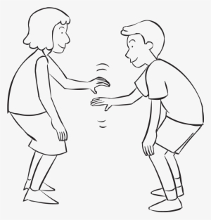 Two People Trying To Tag Each Others Knees In Knee - Line Art