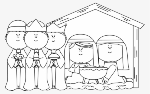 Nativity Scene With Wise Men Black White - Nativity Scene Clipart Black And White
