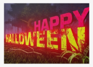 Glowing Happy Halloween Text In The Dark Forest 1 Poster - Halloween