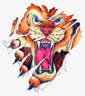 Tattoo Skin Color Colored Ripped Rip Tiger Claw Chest - Color