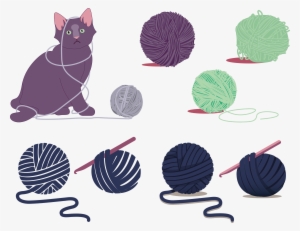 Cat Yarn Cartoon Illustration - Svg Cats With Yarn