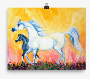 Arabian Mare And Foal Matte Print - Stallion