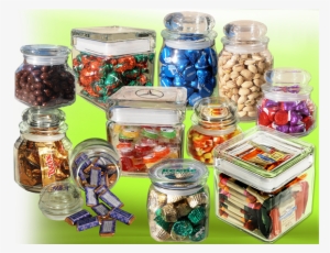 Variety Of Candy-filled Glass Jars - Glass