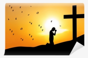 Man Praying Under The Cross Wall Mural • Pixers® • - Man Praying Silhouette
