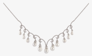 Elegant Diamond Necklace With Hanging Peral Drops - Necklace