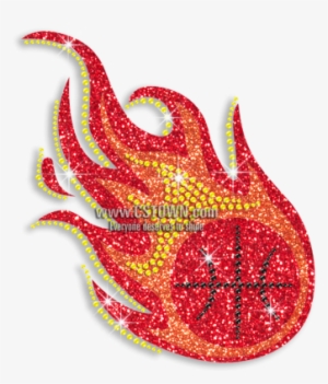 Cool Basketball On Fire Iron On Glitter Rhinestone - Illustration