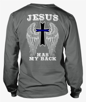 Police Thin Blue Line Cross Jesus Guardian Angel Shirt - Comfort Colors Longsleeve Back
