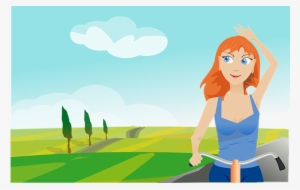 Cycling Girl Landscape Spring Woman Sports - Girl Cartoon Landscape