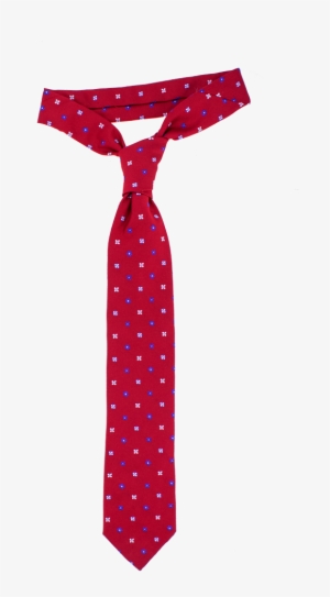 Red Necktie With Blue And White Floral Pattern - Polka Dot