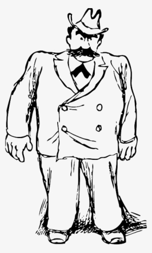 Black, Large, Outline, Man, Guy, White, Cartoon, Big - Fat Man In Suit Drawing