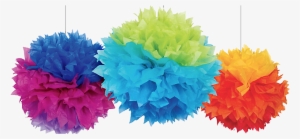 Rainbow Fluffy Pom Pom Decorations - 3 Rainbow Puff Ball Decorations
