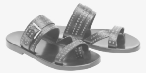 Black Leather Sandal With Eyelets Black Leather Sandal - Leather