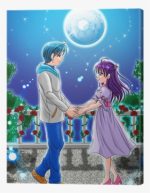 Illustration Of A Couple Holding Hands Under The Moonlight - Animated Couple