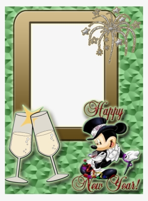 Moldura Mickey Com Frase Happy New Year , Fundo Verde, - Fireworks