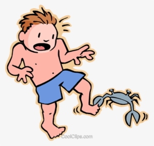 Crab Biting Boy's Toe, Beach Royalty Free Vector Clip - Pinch Clipart