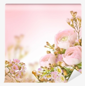 Gentle Bouquet From Pink Roses And Small Flower Wall