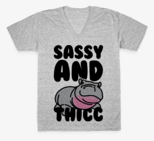 Sassy And Thicc V-neck Tee Shirt - H Double Hockey Sticks
