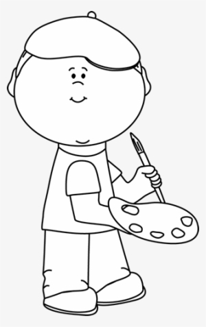 Paint Pallete And Brushes Clip Art - Outline Picture Of A Painter