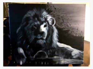 Lion, Black And White Acrylic On Canvas, - Masai Lion