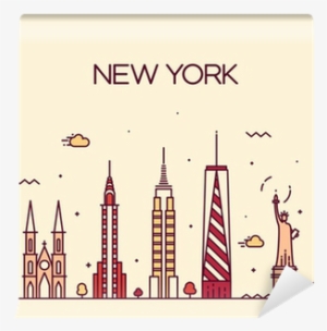 New York City Skyline Silhouette Line Art Style Wall - Silhouette Art Of City Skyline