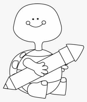 Black And White Turtle Holding A Pencil - Cute Turtle Black And White
