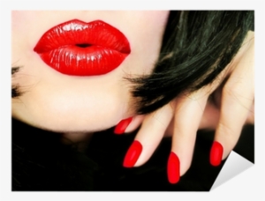 Sexy Pretty Woman With Black Hair, Red Lips / Kiss - Hot Pink Lip
