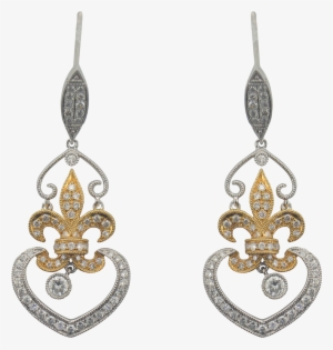 18k White & Yellow Gold Diamond Fleur De Lis Earrings