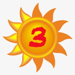 Shining Sun With The Number 3 On It - Sun Clipart
