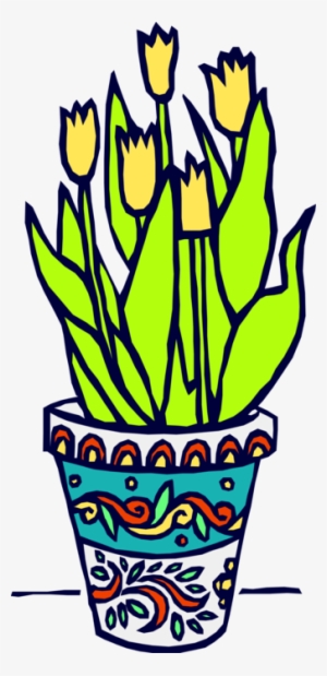 Vector Illustration Of Potted Yellow Tulip Bulbous