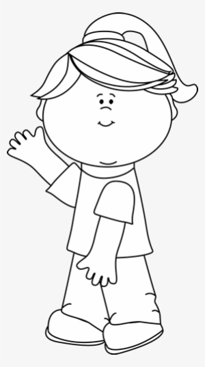 Black And White Little Girl Waving Clip Art - Waving Clip Art Black And White