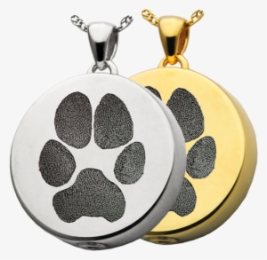 Pet Print Cremation Jewelry- Simple Round Pawprint - Pawprint Round Solid 14k Gold Pet Cremation Necklace