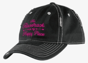 The Racetrack Is My Happy Place™ Embroidered Hat - Rip And Distressed Cap Dt612 Nickel/new Red Osfa