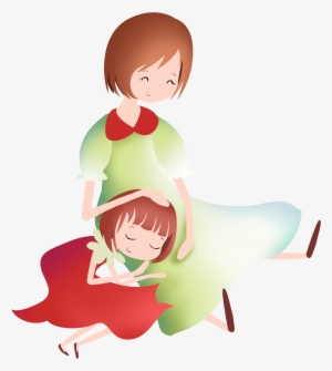 Hand Painted Cartoon Mother And Daughter Decoration - Cartoon