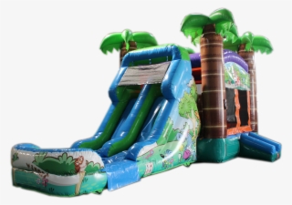 28' Crazy Tropical Bounce House Wet Or Dry Water Slide - Bounce & Slide