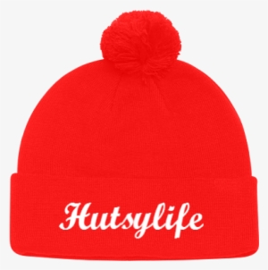 Classic Hutsylife Pom Knit Red Beanie - Ayass Hotel