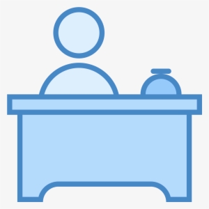 The Image Is A Large Desk With A Little Bell On The - Blue Desk Clip Art The Image Is A Large Desk With A Little Bell On The - Blue Desk Clip Art