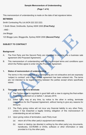Memorandum Of Understanding Sample Lawpath - Memorandum Of Understanding Sample