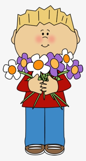 Show Up Outside Her House/office - Boy With Flowers Clipart