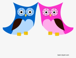 Pink And Blue Owls Free Clip Art - Blue