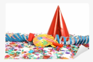 Konfetti, Tröte, Luftschlange Und Partyhütchen Wall - Art