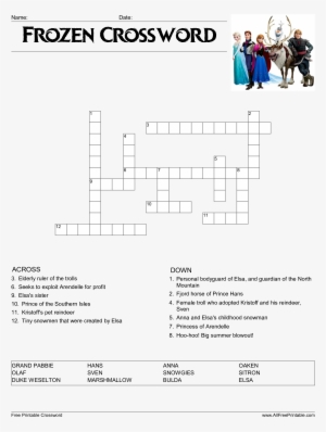 Frozen Crossword Puzzle Main Image Download Template - Easy Frozen Crossword Puzzle