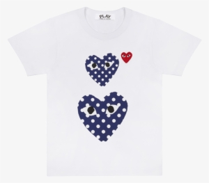 Cdg P1t238 Play Polka Dot T-shirt White - Cdg Play Blue Heart