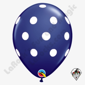 Qualatex 11 Inch Round Big Polka Dots Navy Blue W/white - Green Polka Dot Balloon