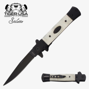 9" Tiger Pearl Italian Milano Stiletto Tactical Assisted - Spring Assisted Knife